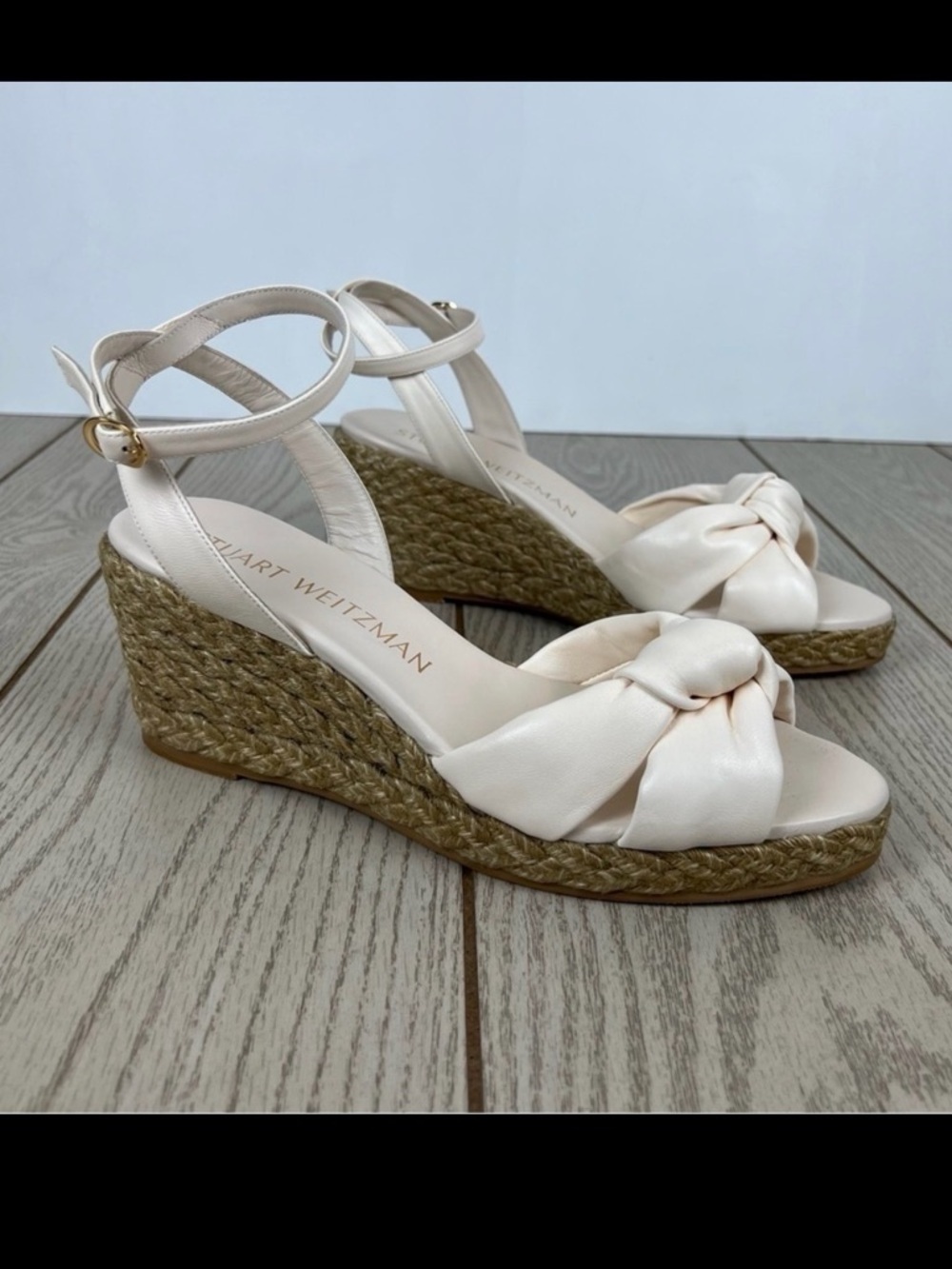 Stuart Weitzman Playa Espadrille Knot Wedge Sandals 41.5/11B Seashell $395
